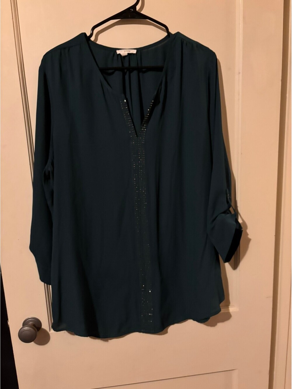 Maurices teal embellished split-neck blouse XL